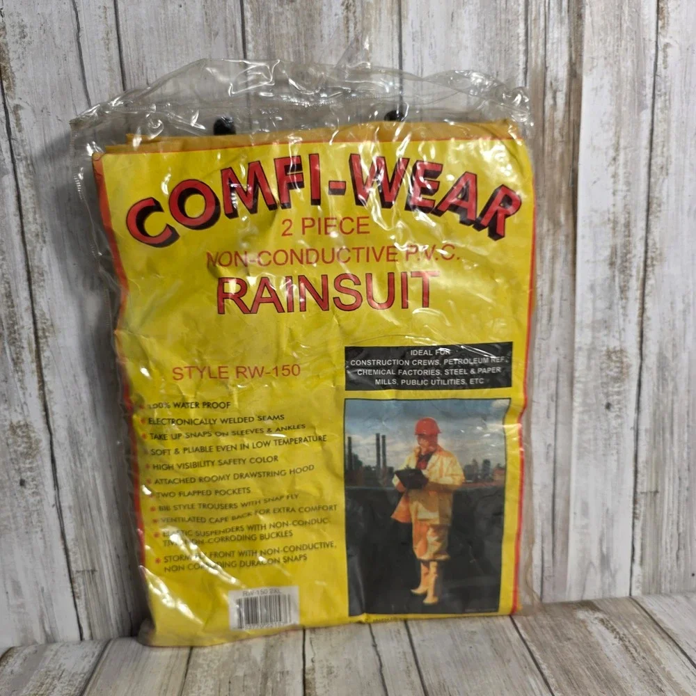 Comfi-Wear RW-150 2 Piece Non-Conductive PVC Rainsuit Yellow Mens 2XL New